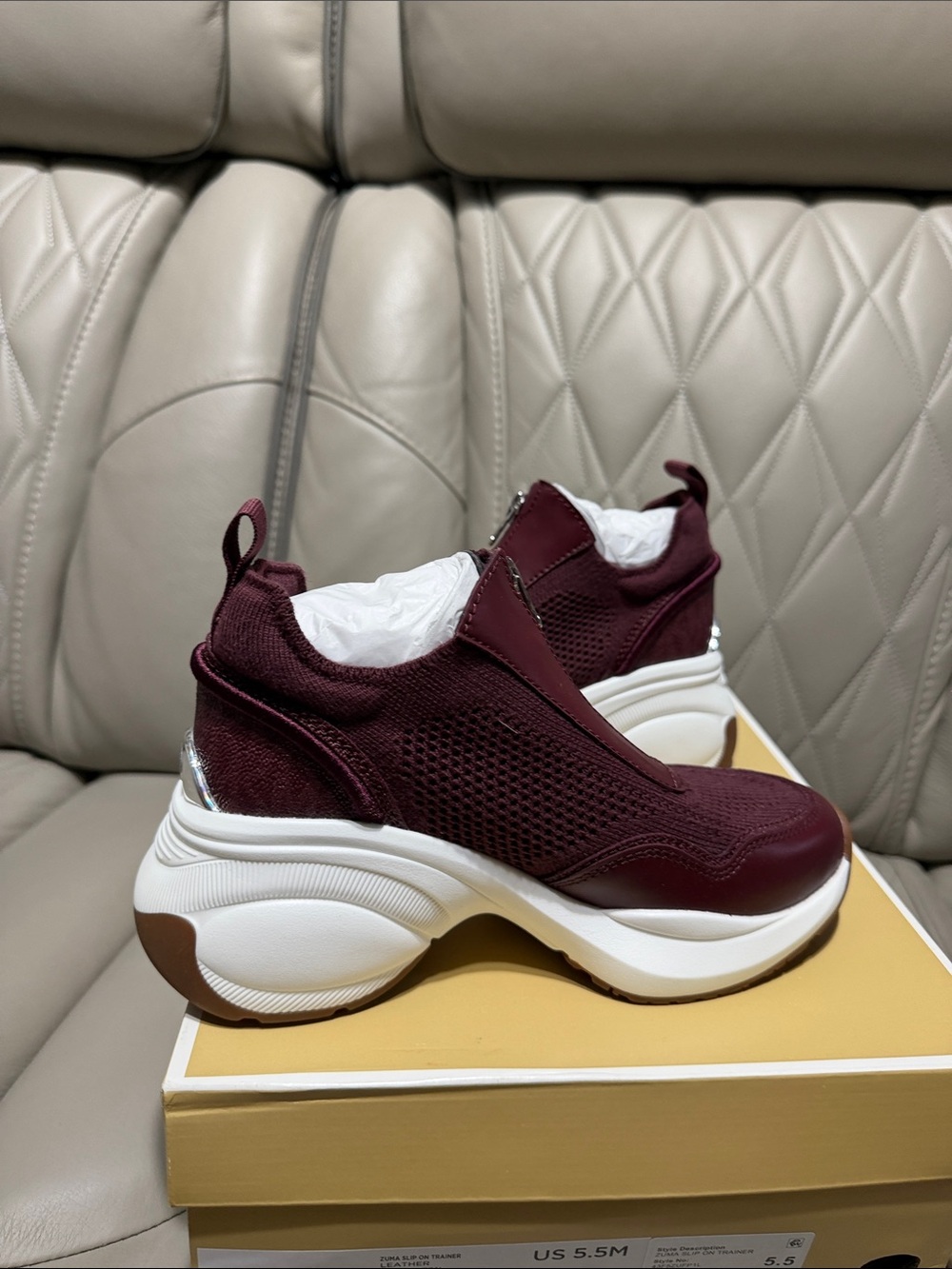 MICHAEL Michael Zuma Kors Burgundy Knit & Leather Zip Slip-On Sneakers - Picture 6 of 11